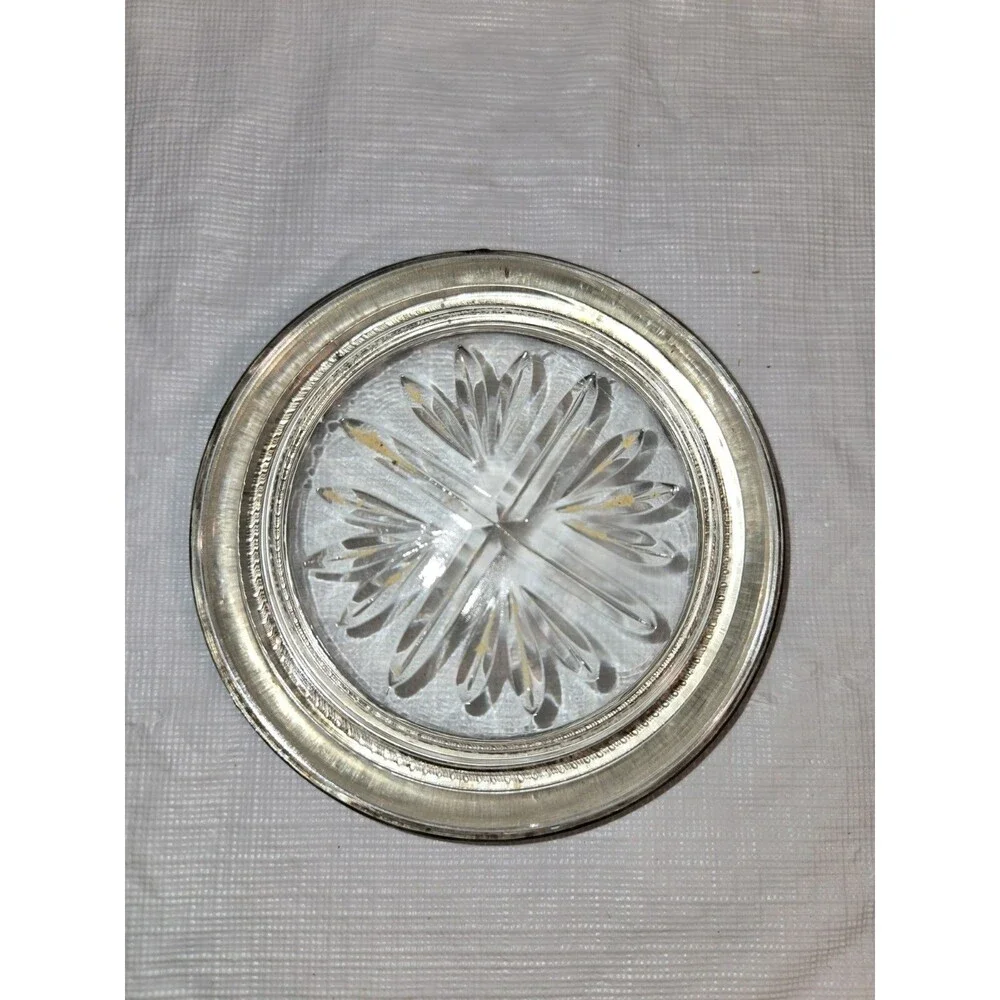Antique Vintage 1883 F B Rogers Sterling Silver Crystal Drink Coasters